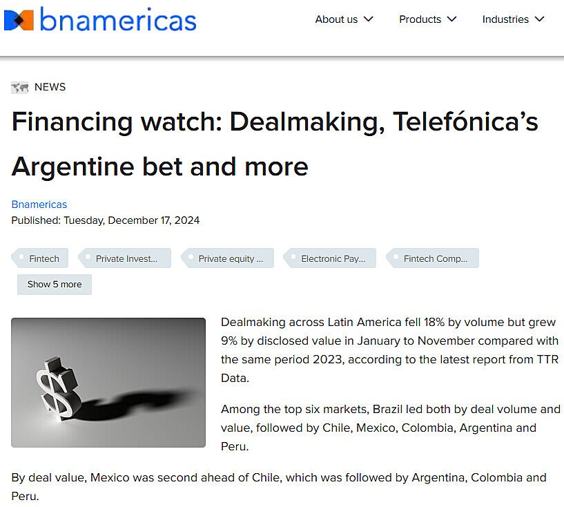 Financing watch: Dealmaking, Telefnicas Argentine bet and more